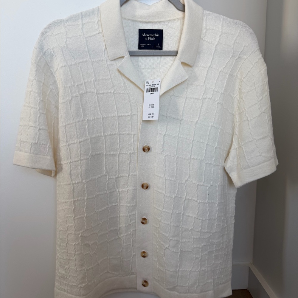 Abercrombie & Fitch Ivory Textured Short Sleeve Button-Up Cardigan